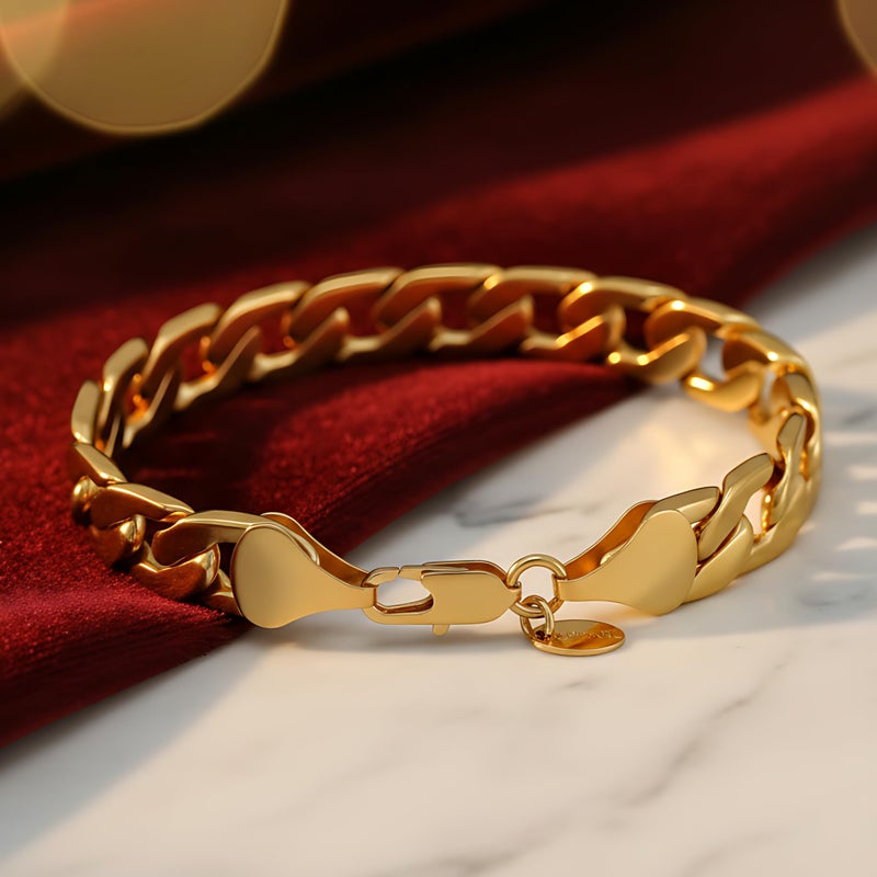 LIFETIME JEWELRY 11mm Flat Cuban Link Chain Bracelet for Men & Women 24k Gold Plated (Gold, 9 inches) - Image 3